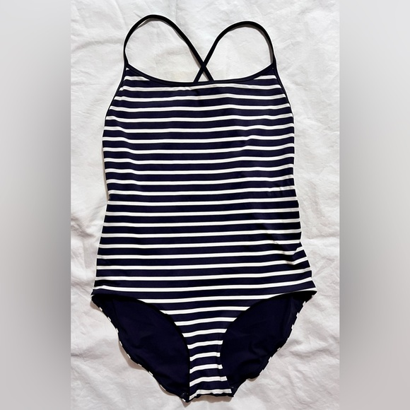 SOLD! COS Cross back One Piece Swim Suit ~ Navy/White Stripes~ Size US 6 (Small) - Picture 4 of 10